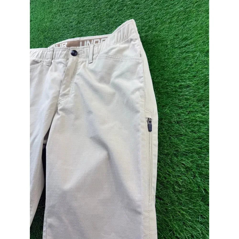 Under Armour Mens Pants 34x30 Tan Khaki Loose Fit Performance Athletic Golf